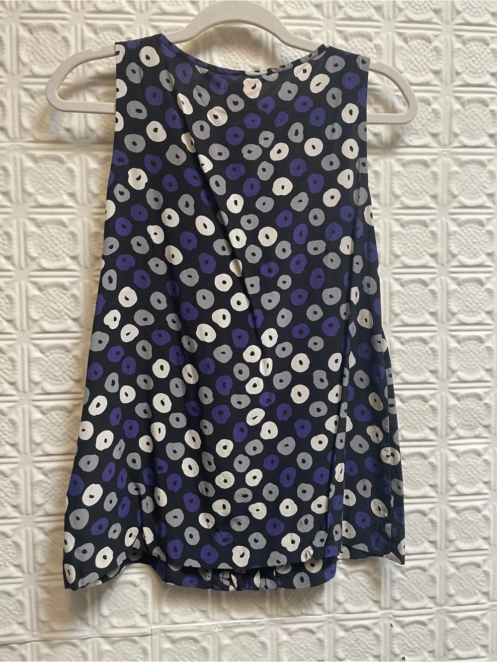 Tory Burch Black Silk Blouse with Purple and Cream Dot Print